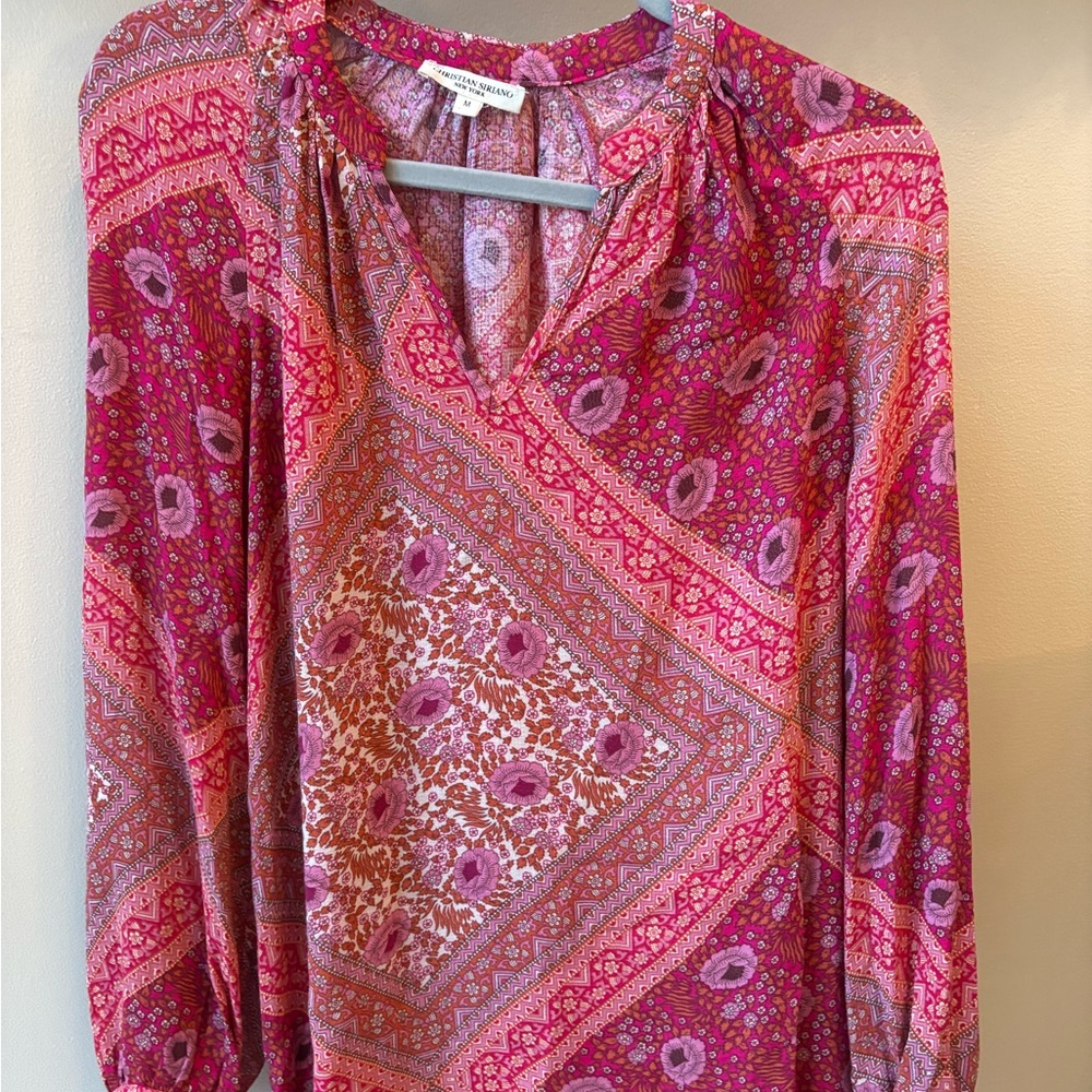 Pink And Orange Patterned Blouse - image 1